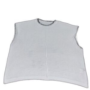 Men SHEIN White Knit Sweater Vest Contrast Stitch Sleeveless Crew Neck Oversized
